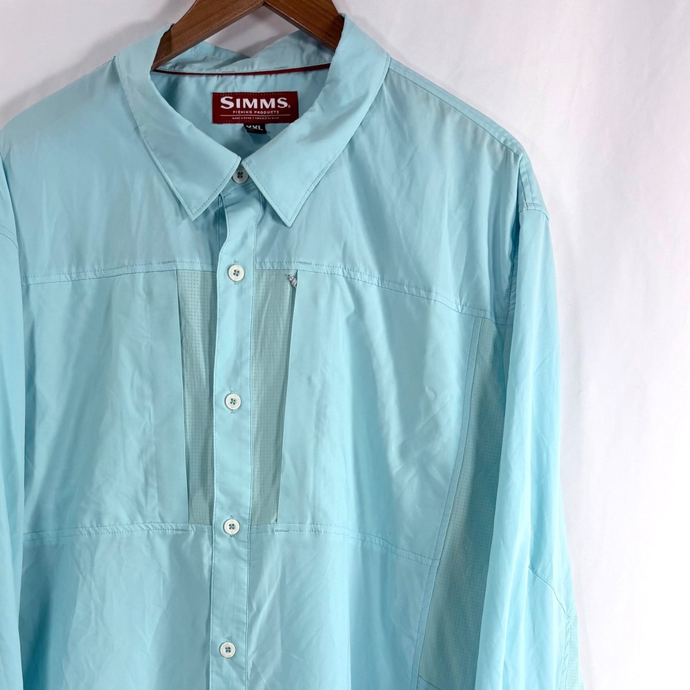 Simms Fishing‎ Shirt Blue Long Sleeve Button Up Mesh Vented XXL